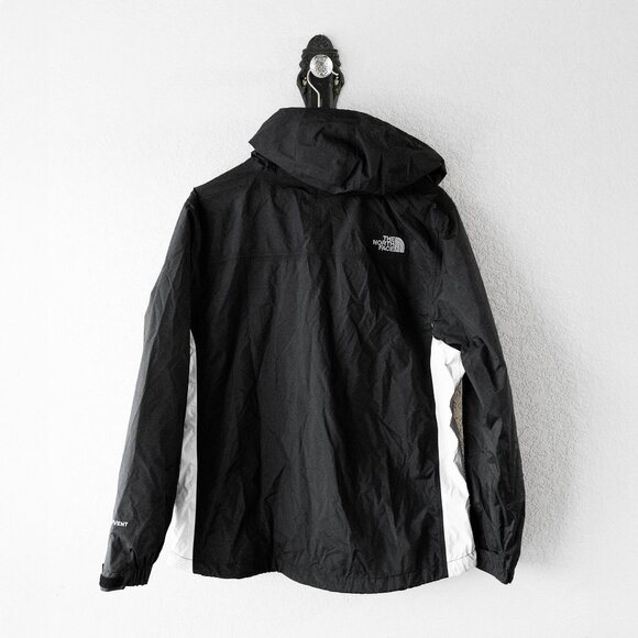 The North Face HyVent Jacket Size Large Black White Hooded Waterproof Shell - Picture 10 of 11